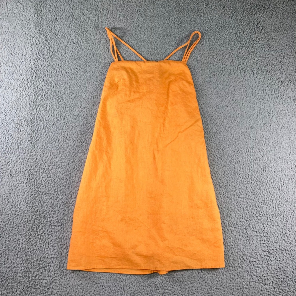 Chic Mini Dress 8 Orange Linen Cotton Lightweight Lined Vibrant Boho Festival